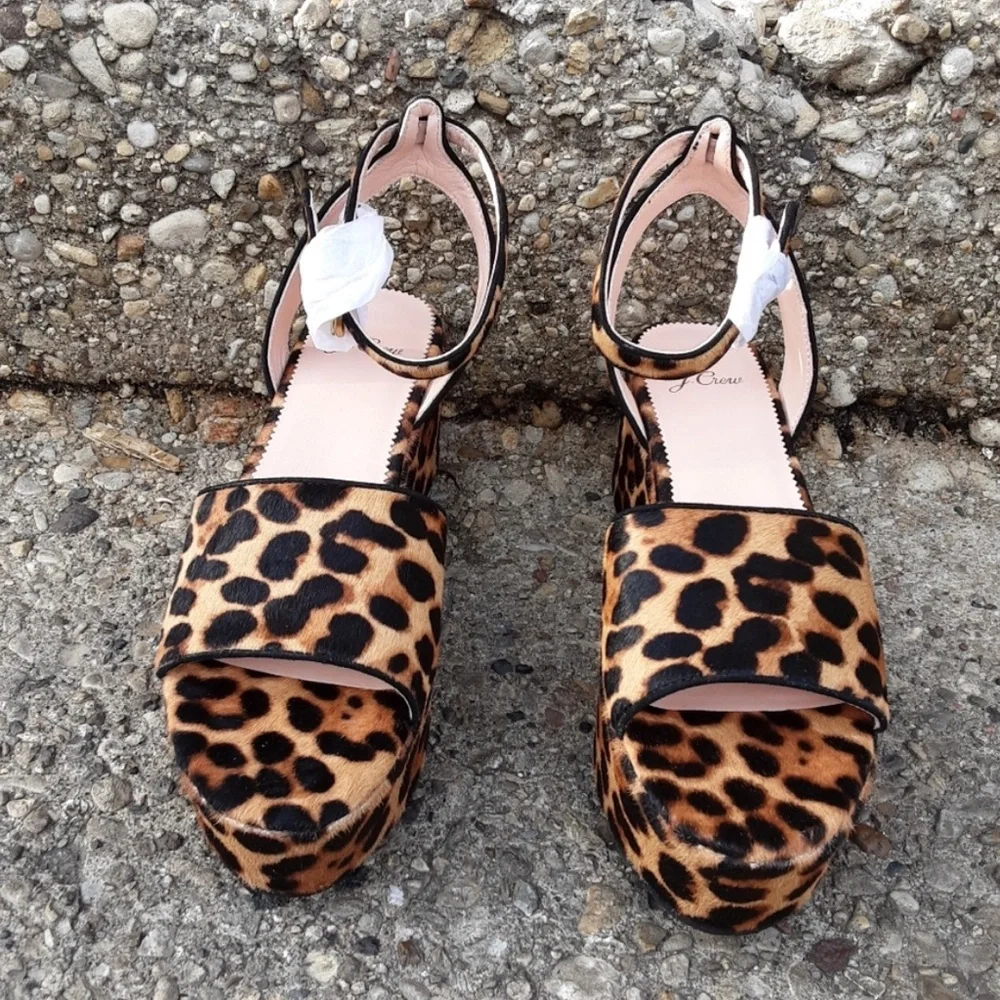 J.‎ Crew NWT Calf Hair Leopard Print Platform Flatform Sandals